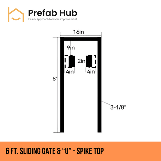 Gates & Door - 6ft Sliding Gate with U-Shaped Track - Spike Top