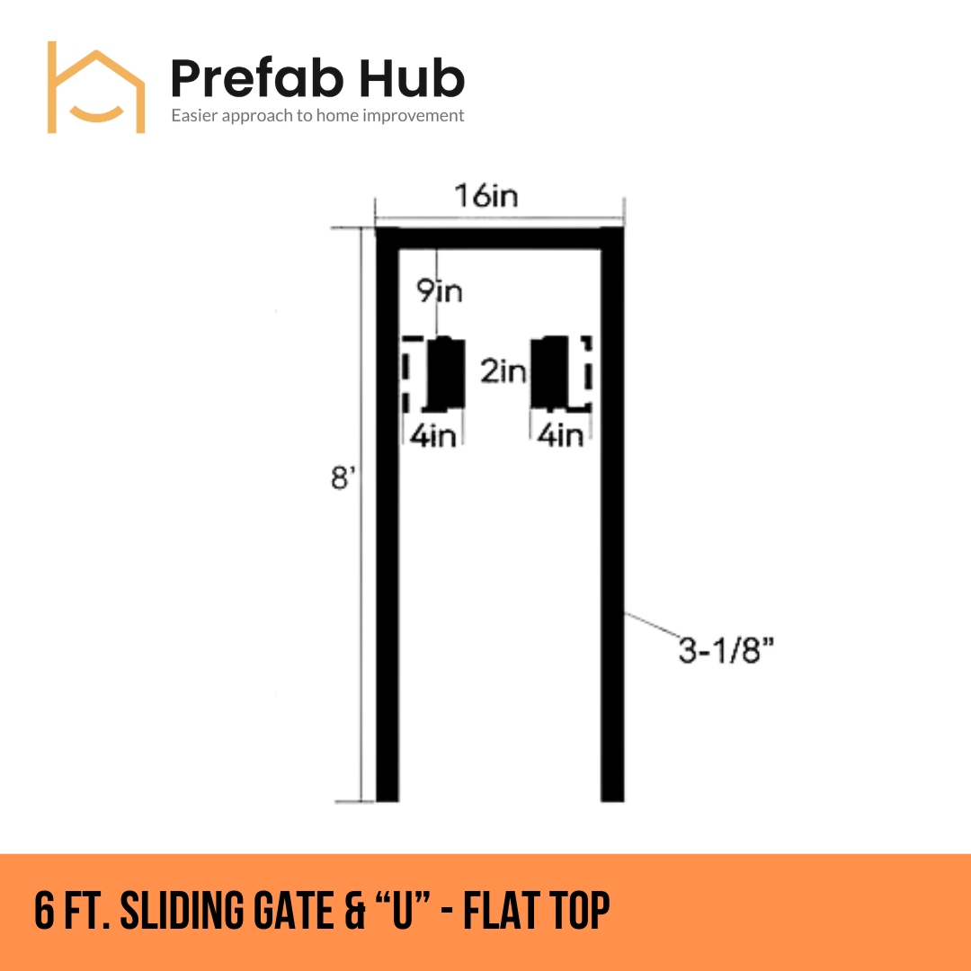 Gates & Door - 6ft Sliding Gate with U-Shaped Track - Flat Top