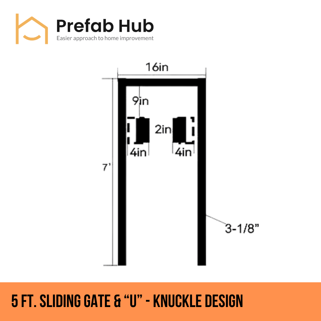Gates & Door - 5ft Sliding Gate with U-Shaped Track - Knuckle Design