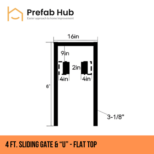 Gates & Door - 4ft Sliding Gate with U-Shaped Track - Flat Top