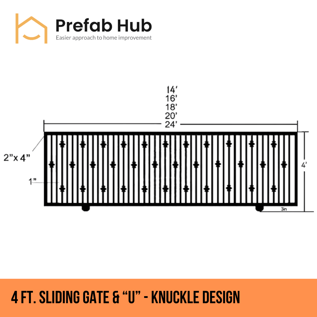 Gates & Door - 4ft Sliding Gate with U-Shaped Track - Knuckle Design
