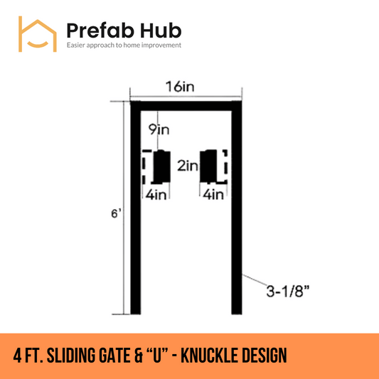 Gates & Door - 4ft Sliding Gate with U-Shaped Track - Knuckle Design