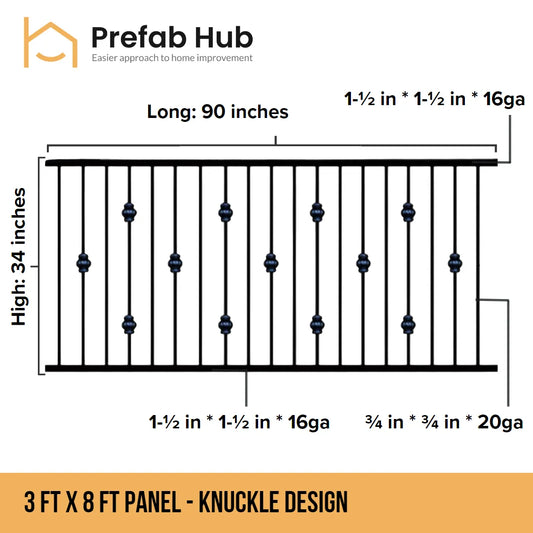 3 ft. Heavy Wrought Iron Fence Galvanized & Powder Coated 3 ft x 8 ft panel (Knuckle Design)
