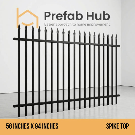 5 ft. Heavy Wrought Iron Fence Galvanized & Powder Coated - 5 ft x 8 ft panel (Spike Top)