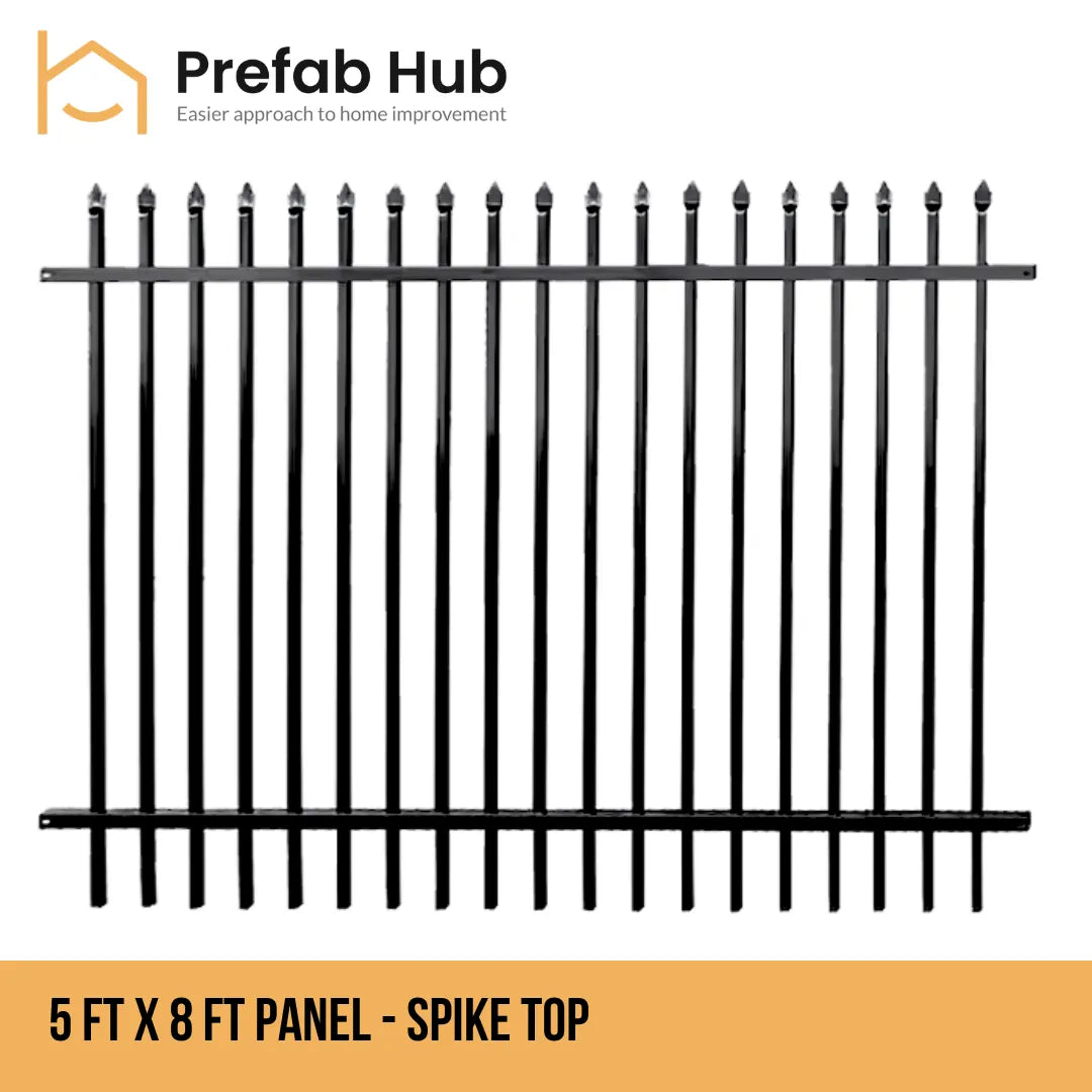 5 ft. Heavy Wrought Iron Fence Galvanized & Powder Coated - 5 ft x 8 ft panel (Spike Top)