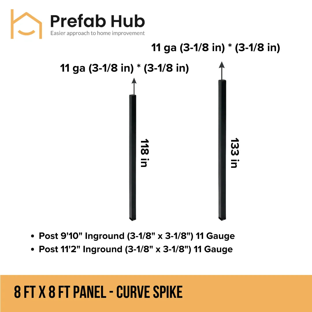 8 ft. Heavy Wrought Iron Fence Galvanized & Powder Coated - 8 ft x 8 ft Panel (Curve Spike)