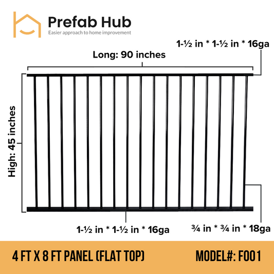 4 ft. Heavy Wrought Iron Fence Galvanized & Powder Coated 4 ft x 8 ft panel (Flat Top)