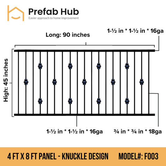 4 ft. Heavy Wrought Iron Fence Galvanized & Powder Coated - 4 ft x 8 ft Panel (Knuckle design)