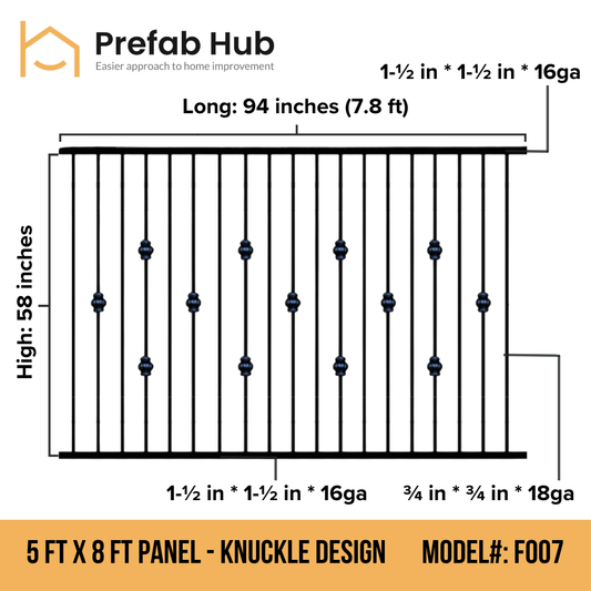 5 ft. Heavy Wrought Iron Fence Galvanized & Powder Coated - 5 ft x 8 ft Panel (Knuckle design)