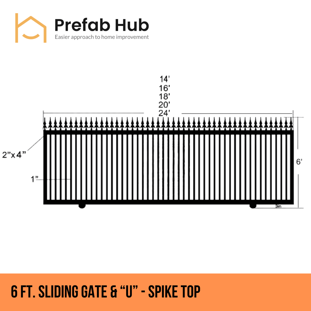 Gates & Door - 6ft Sliding Gate with U-Shaped Track - Spike Top