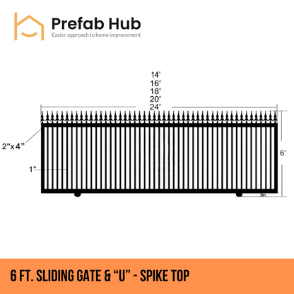 Gates & Door - 6ft Sliding Gate with U-Shaped Track - Spike Top