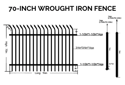 6 ft. Heavy Wrought Iron Fence Galvanized & Powder Coated - 6 ft x 8 ft Panel (Curve Spike)
