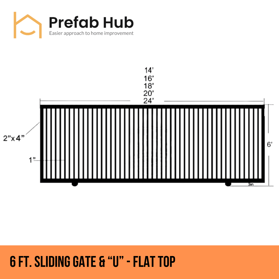 Gates & Door - 6ft Sliding Gate with U-Shaped Track - Flat Top