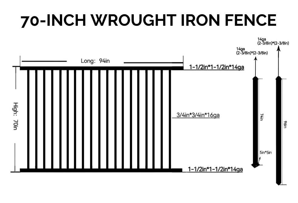 6 ft. Heavy Wrought Iron Fence Galvanized & Powder Coated - 6 ft x 8 ft panel (Flat top)