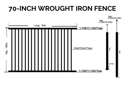 6 ft. Heavy Wrought Iron Fence Galvanized & Powder Coated - 6 ft x 8 ft panel (Flat top)