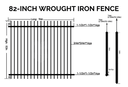 7 ft. Heavy Wrought Iron Fence Galvanized & Powder Coated - 7 ft x 8 ft panel (Spike Top)