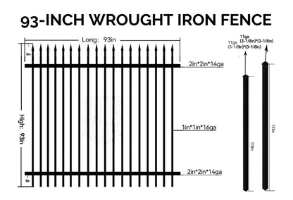 8 ft. Heavy Wrought Iron Fence Galvanized & Powder Coated - 8 ft x 8 ft panel (Spike Top)