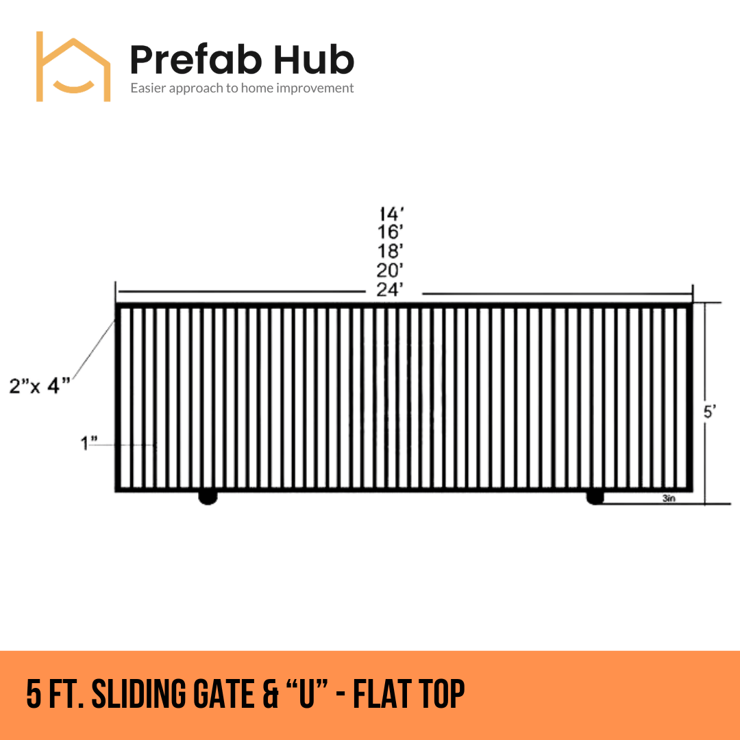 Gates & Door - 5ft Sliding Gate with U-Shaped Track - Flat Top