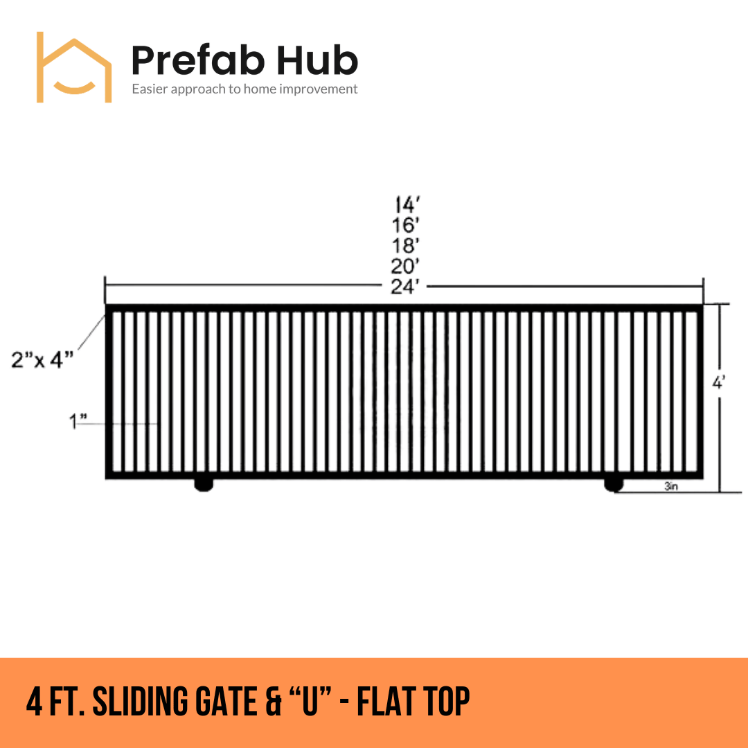 Gates & Door - 4ft Sliding Gate with U-Shaped Track - Flat Top