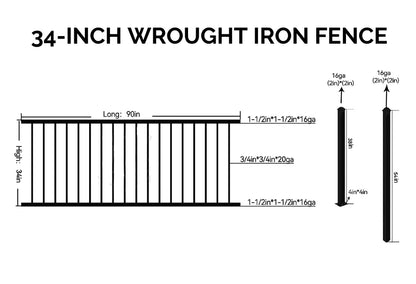 3 ft. Heavy Wrought Iron Fence Galvanized & Powder Coated 3 ft x 8 ft panel (Flat Top)