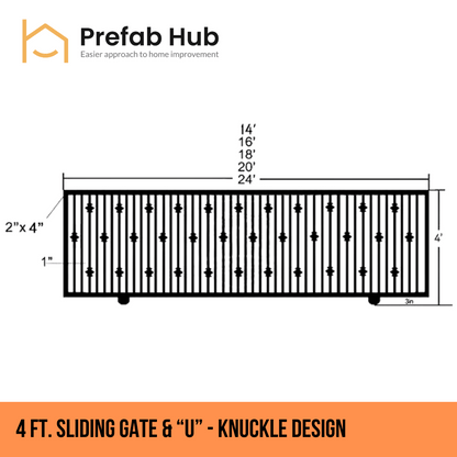 Gates & Door - 4ft Sliding Gate with U-Shaped Track - Knuckle Design