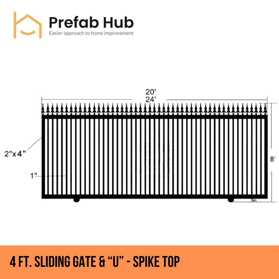 Gates & Door - 8ft Sliding Gate with U-Shaped Track - Spike Top