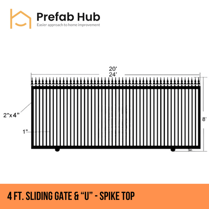 Gates & Door - 8ft Sliding Gate with U-Shaped Track - Spike Top