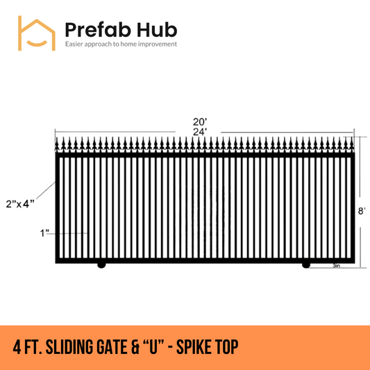 Gates & Door - 8ft Sliding Gate with U-Shaped Track - Spike Top