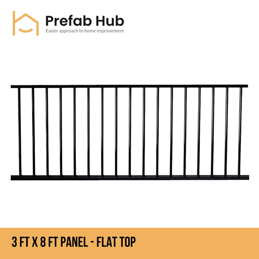 3 ft. Heavy Wrought Iron Fence Galvanized & Powder Coated 3 ft x 8 ft panel (Flat Top)