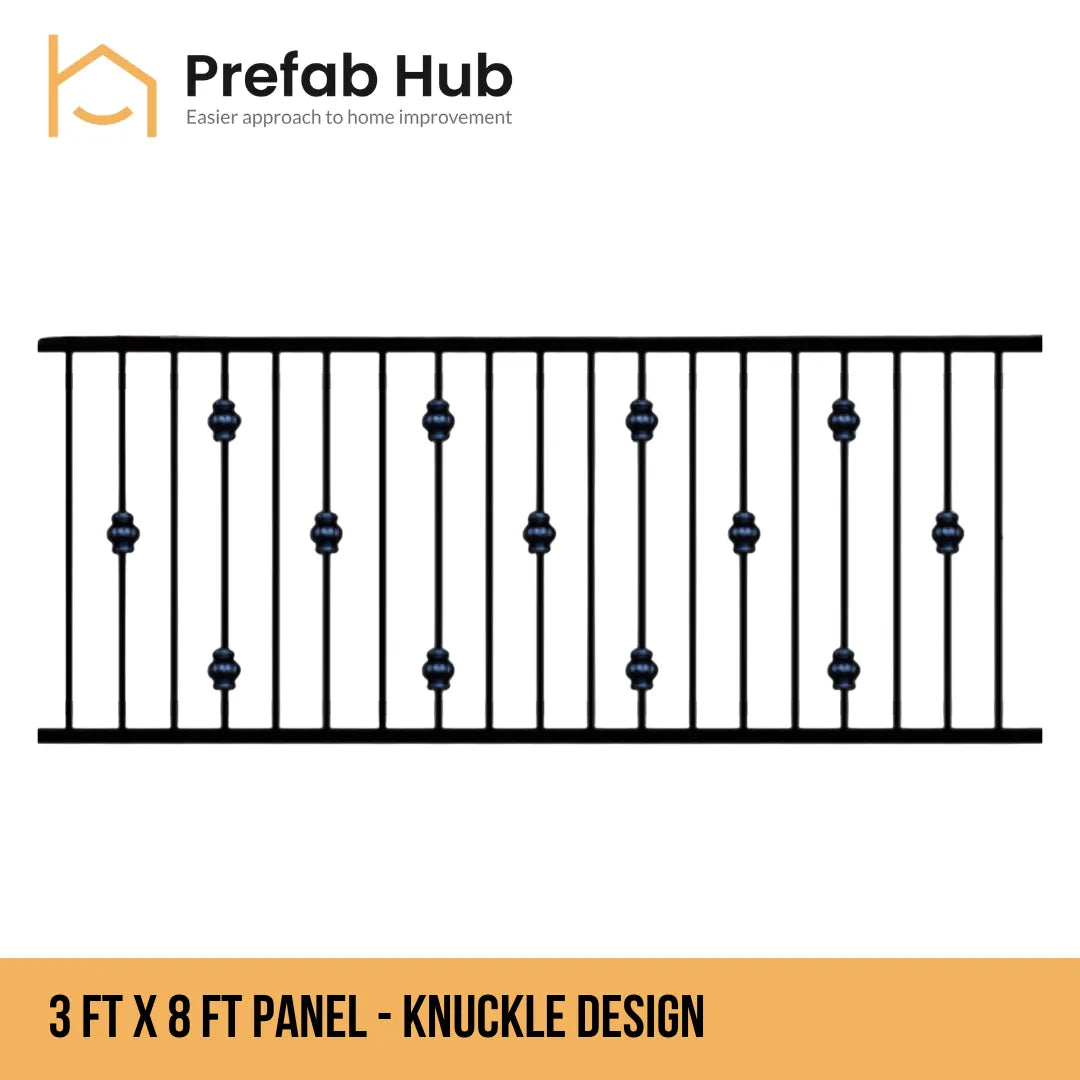 3 ft. Heavy Wrought Iron Fence Galvanized & Powder Coated 3 ft x 8 ft panel (Knuckle Design)
