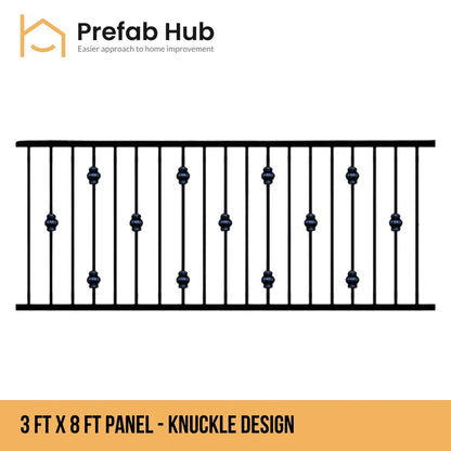 3 ft. Heavy Wrought Iron Fence Galvanized & Powder Coated 3 ft x 8 ft panel (Knuckle Design)