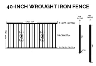 4 ft. Heavy Wrought Iron Fence Galvanized & Powder Coated - 4 ft x 8 ft Panel (Flower Design)