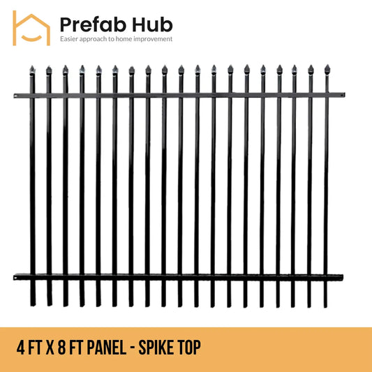 4 ft. Heavy Wrought Iron Fence Galvanized & Powder Coated - 4 ft x 8 ft Panel (Spike Top)