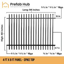4 ft. Heavy Wrought Iron Fence Galvanized & Powder Coated - 4 ft x 8 ft Panel (Spike Top)