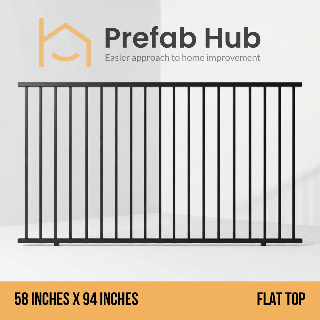 5 ft. Heavy Wrought Iron Fence Galvanized & Powder Coated - 5 ft x 8 ft panel (Flat top)