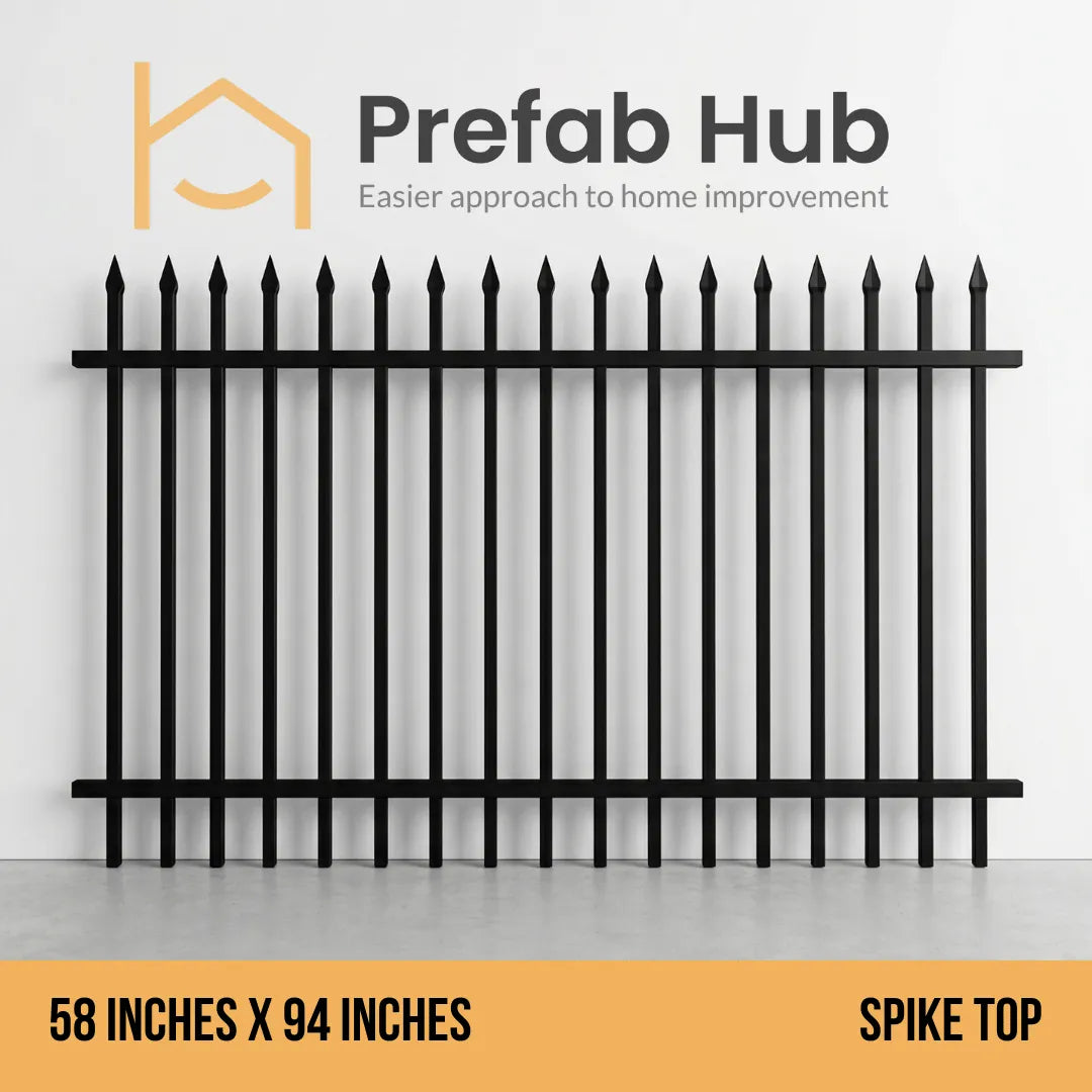 5 ft. Heavy Wrought Iron Fence Galvanized & Powder Coated - 5 ft x 8 ft panel (Spike Top)