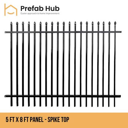 5 ft. Heavy Wrought Iron Fence Galvanized & Powder Coated - 5 ft x 8 ft panel (Spike Top)
