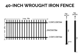 4 ft. Heavy Wrought Iron Fence Galvanized & Powder Coated - 4 ft x 8 ft Panel (Spike Top)
