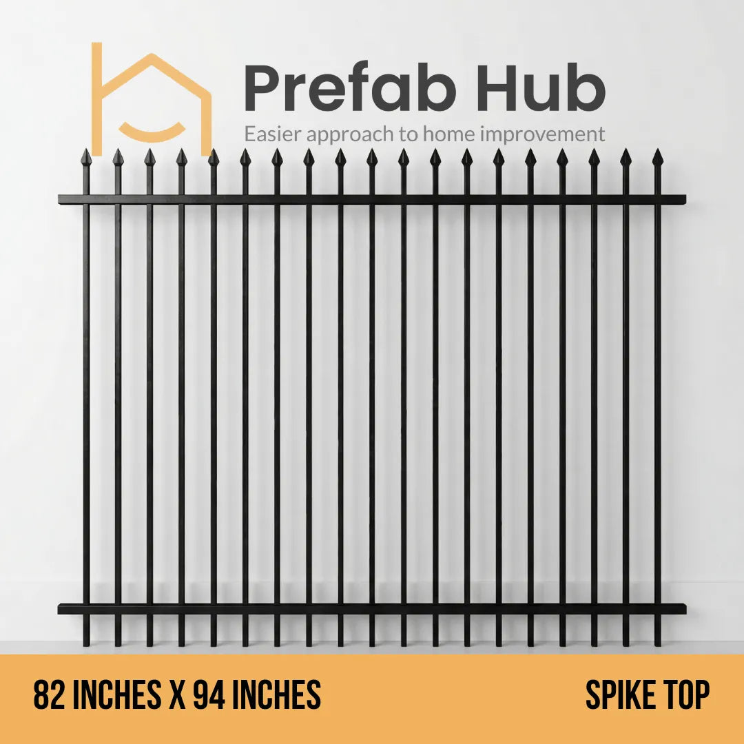 7 ft. Heavy Wrought Iron Fence Galvanized & Powder Coated - 7 ft x 8 ft panel (Spike Top)
