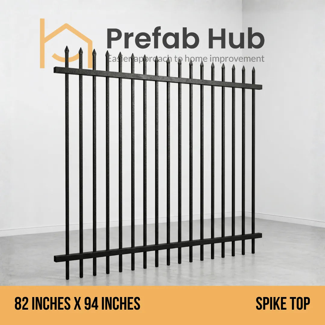 7 ft. Heavy Wrought Iron Fence Galvanized & Powder Coated - 7 ft x 8 ft panel (Spike Top)