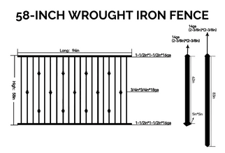 5 ft. Heavy Wrought Iron Fence Galvanized & Powder Coated - 5 ft x 8 ft Panel (Knuckle design)