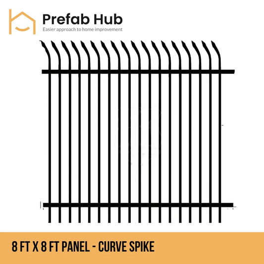 8 ft. Heavy Wrought Iron Fence Galvanized & Powder Coated - 8 ft x 8 ft Panel (Curve Spike)
