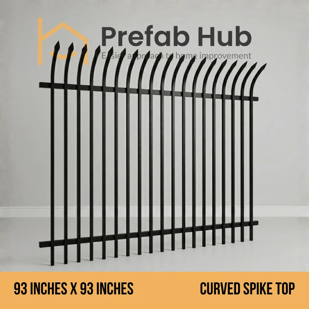 8 ft. Heavy Wrought Iron Fence Galvanized & Powder Coated - 8 ft x 8 ft Panel (Curve Spike)