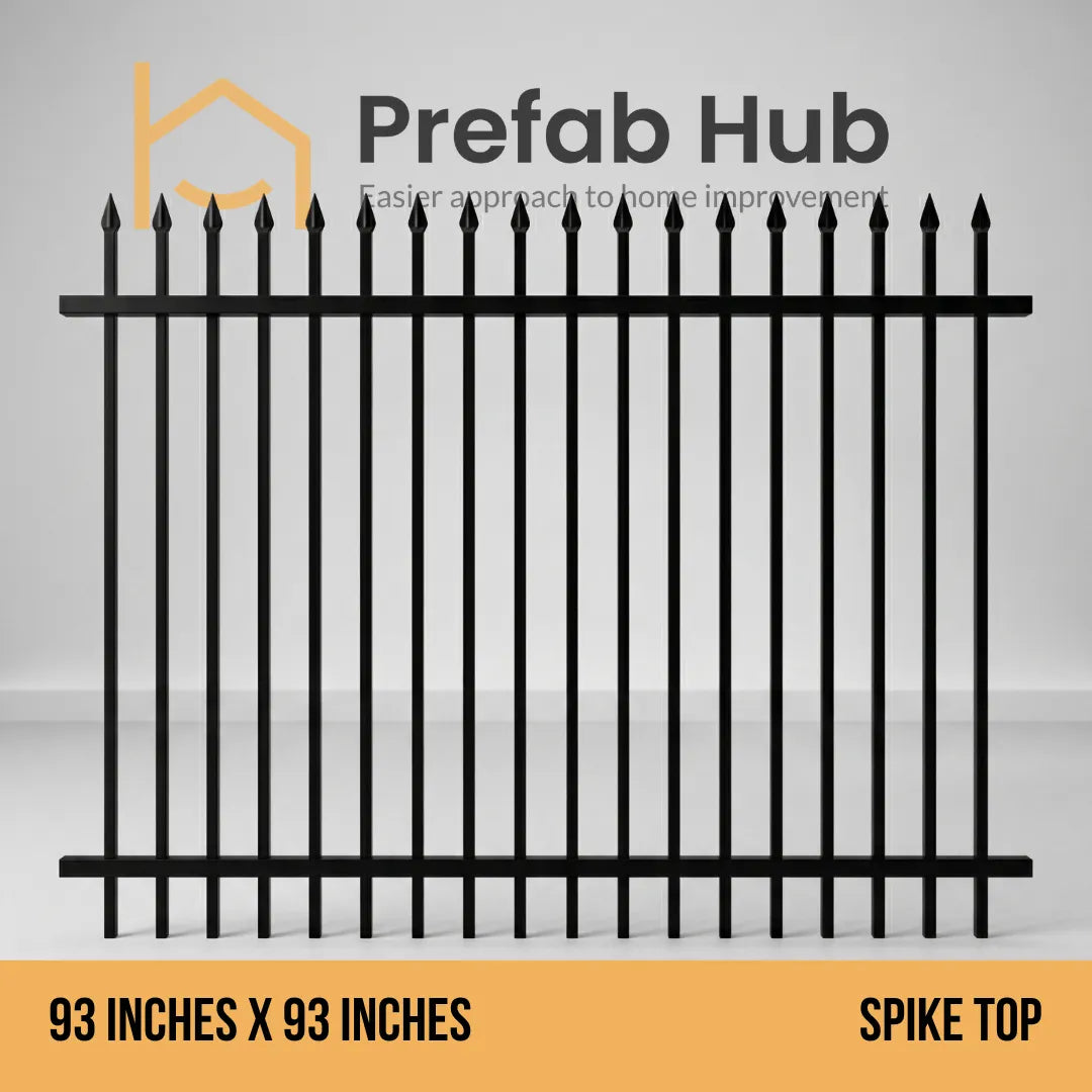 8 ft. Heavy Wrought Iron Fence Galvanized & Powder Coated - 8 ft x 8 ft panel (Spike Top)