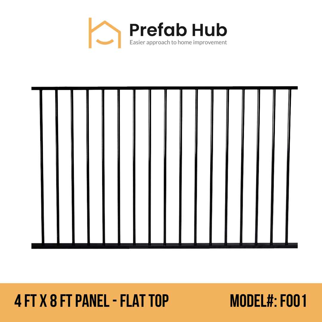 4 ft. Heavy Wrought Iron Fence Galvanized & Powder Coated 4 ft x 8 ft panel (Flat Top)