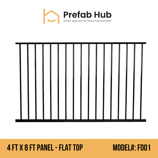 4 ft. Heavy Wrought Iron Fence Galvanized & Powder Coated 4 ft x 8 ft panel (Flat Top)