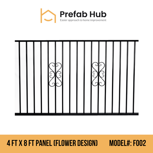 4 ft. Heavy Wrought Iron Fence Galvanized & Powder Coated - 4 ft x 8 ft Panel (Flower Design)