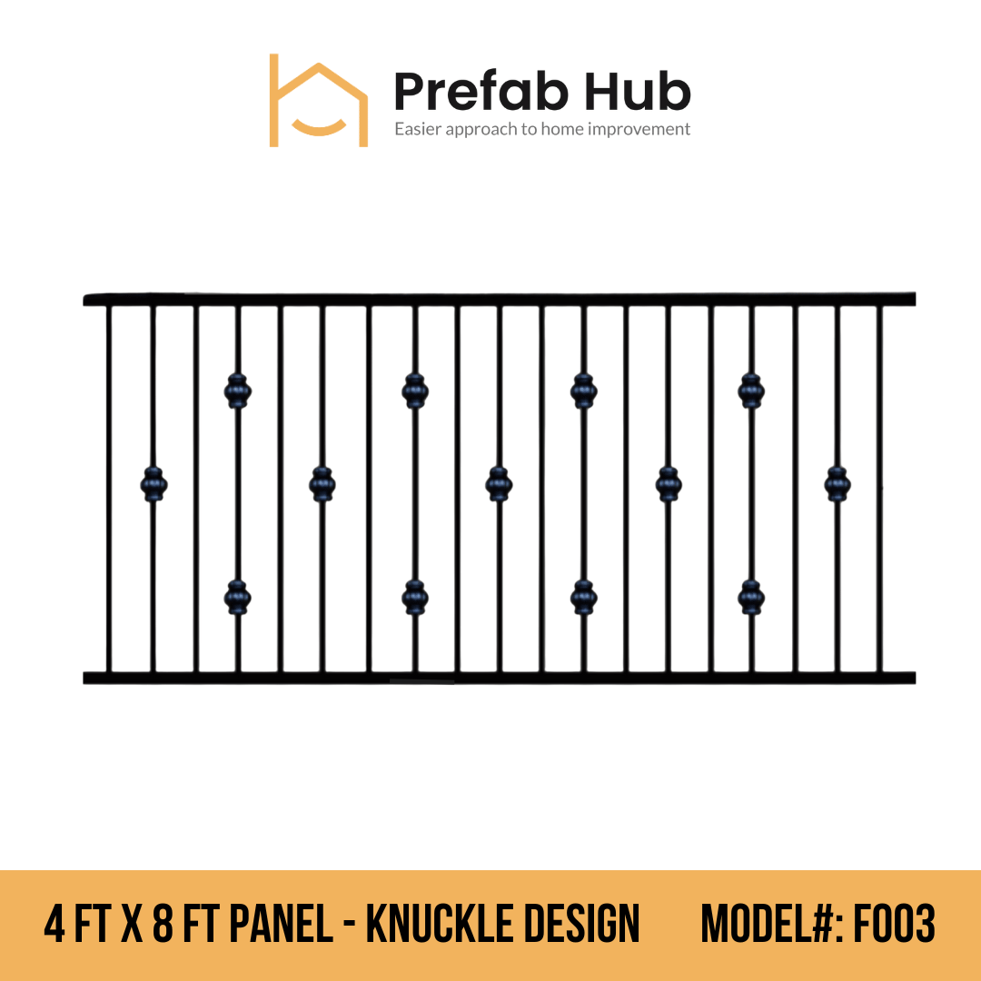 4 ft. Heavy Wrought Iron Fence Galvanized & Powder Coated - 4 ft x 8 ft Panel (Knuckle design)