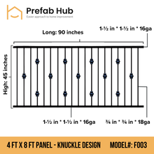 4 ft. Heavy Wrought Iron Fence Galvanized & Powder Coated - 4 ft x 8 ft Panel (Knuckle design)