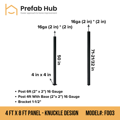 4 ft. Heavy Wrought Iron Fence Galvanized & Powder Coated - 4 ft x 8 ft Panel (Knuckle design)